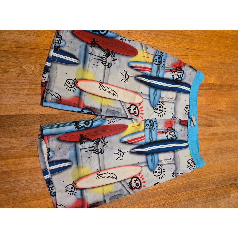 Wonder Nation Boy XL 14-16 Blue Surfboard Graffiti Print Swim Trunks Board Short